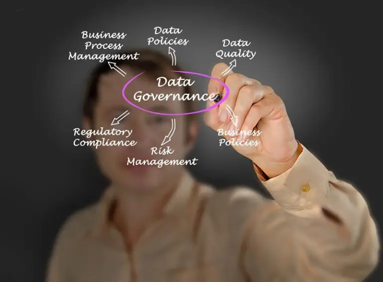 a man in yellow polo writing a data governance and components
