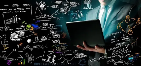 a man holding a laptop with a sketch of data lake process