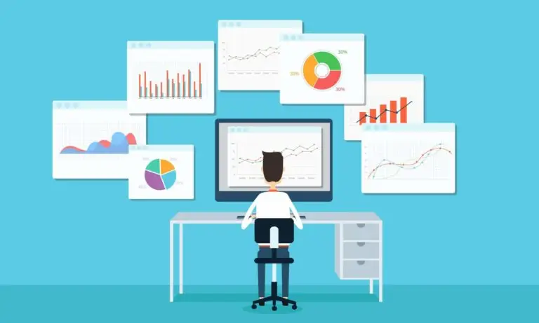 animated man in a computer showing the growth of the company